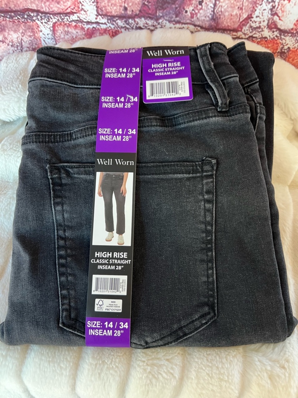 NWT Well Worn High Rise Classic Straight Leg Jeans Black Wash